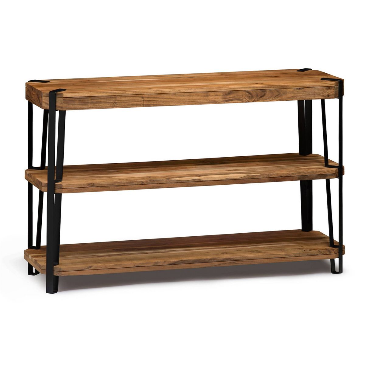 Alaterre Furniture Ryegate Metal And Wood TV Stand for TVs up to 55" Natural Brown: Media Console with Open Back, Acacia Surface - thumbnail 2