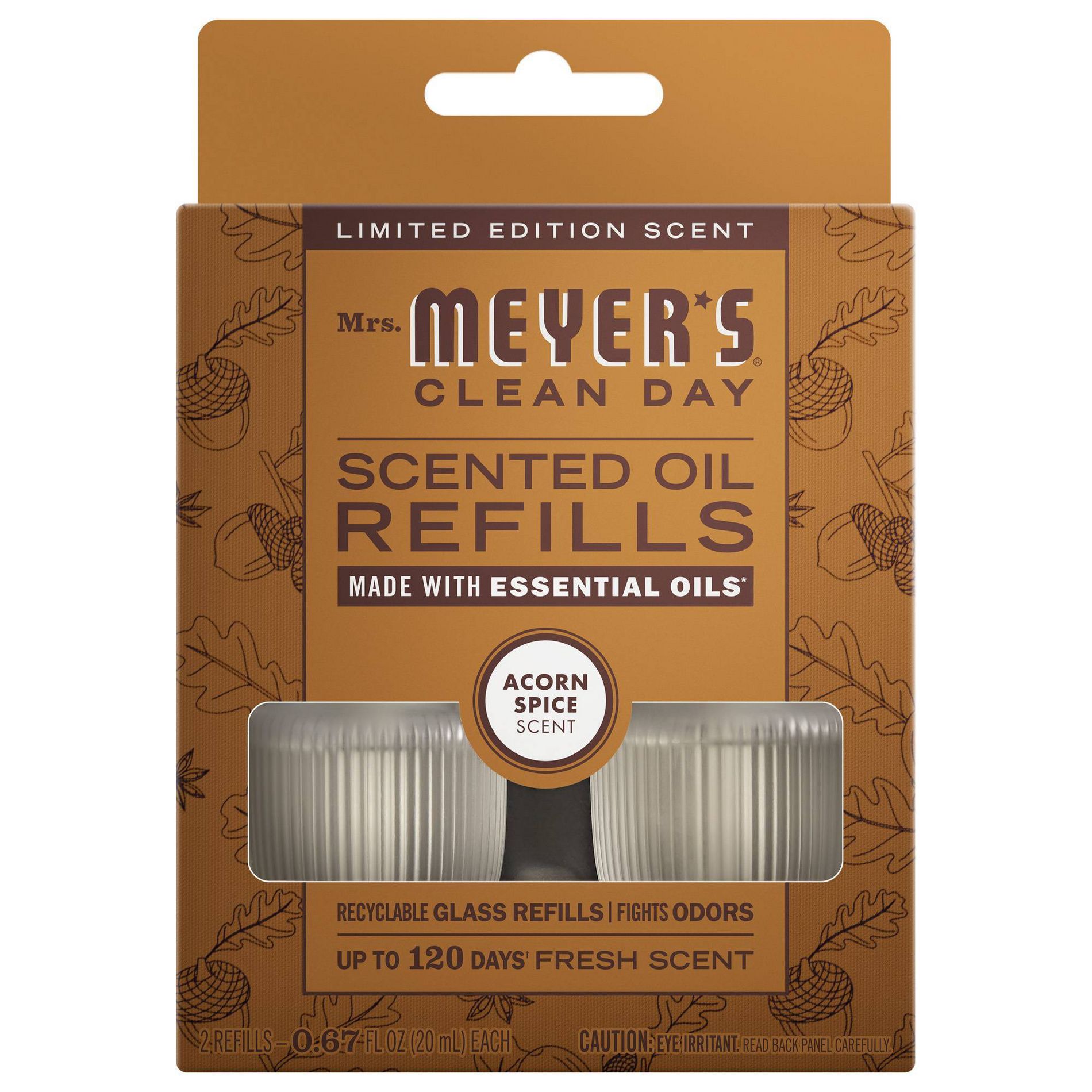 Mrs. Meyer's Clean Day Premium Scented Oil Plug-In Diffuser Air Freshener Refills - Acorn Spice - 0.67 fl oz/2pk