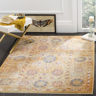 Gold and Ivory Floral Motif Rectangular Area Rug 5' x 7'