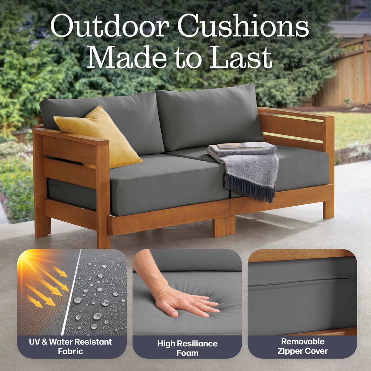 Alaterre Furniture Barton Outdoor Patio Loveseat - Weather-Resistant Eucalyptus Wood Outdoor Loveseat with Thick Gray Cushions (Natural) - thumbnail 4