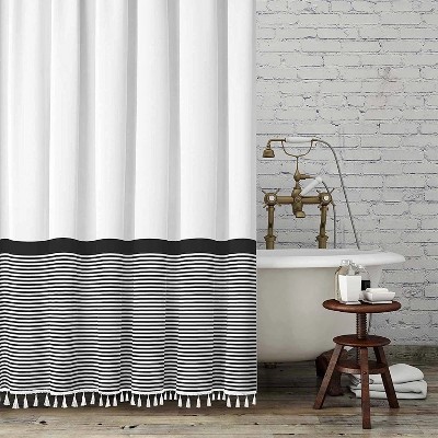 LunaLulinlk Black and White Tassel Shower Curtain Striped Shower Curtain