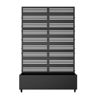 PexFix 73 in. x 47 in. Outdoor Metal Trellis with Planter Box Privacy Screen Garden Fence Wall Applique in Black