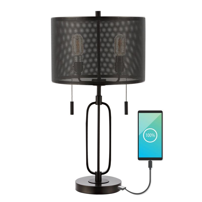 27&#34; 2-Light Hank Industrial Farmhouse Iron LED Table Lamp with USB Charging Port Oil Rubbed Bronze (Includes LED Light Bulb) - JONATHAN Y, 6 of 9