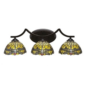 Toltec Lighting Zilo 3 - Light Vanity in  Dark Granite with 7" Amber Dragonfly Art Glass Shade - 1 of 1