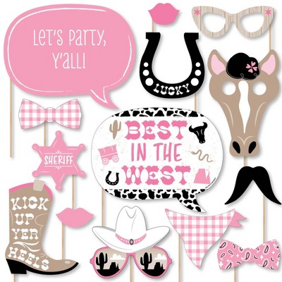 Big Dot of Happiness Pink Western Hoedown - Cowgirl Horse Party Photo Booth Props Kit - 20 Count