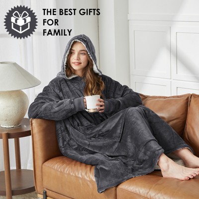 Inhand Oversized Wearable Blanket Hoodie, Long Hooded Blanket for Girls, Cozy Flannel Sweatshirt Blanket with Giant Pocket and Zipper
