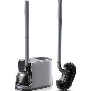 HAMITOR Toilet Plunger Bowl Brush Combo：Heavy Duty Rubber for Drain Clog Remover - Curved Design Bristles for Deep Cleaning Under Rim White - 1 of 4