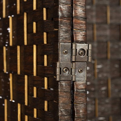 Brown Diamond Weave Bamboo Fiber 6-Panel Room Divider
