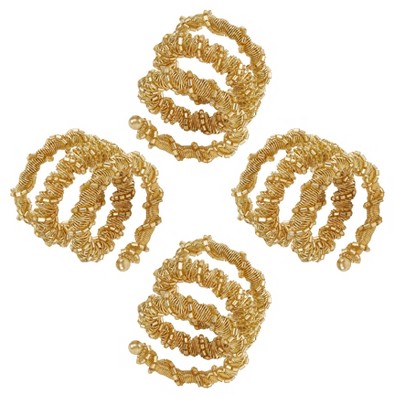Gold Spiral Glass Beaded Napkin Rings Set of 4