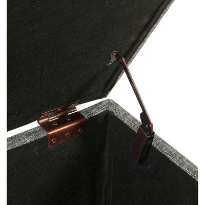 Luxury Slate Gray 32" Square Storage Ottoman with Walnut Legs