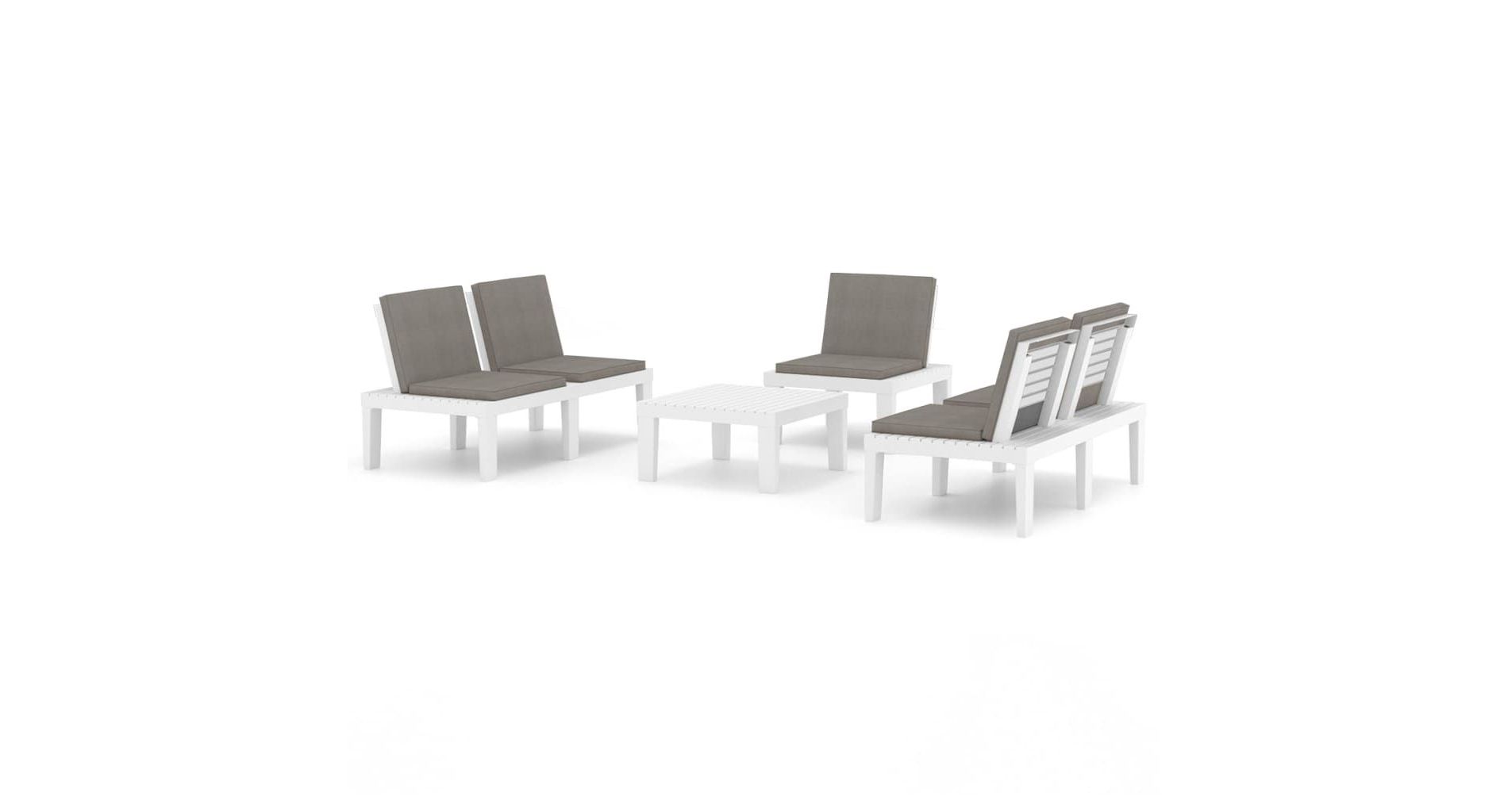 vidaXL Patio Furniture Set 4 Piece Patio Table and Bench with Cushions Plastic - White