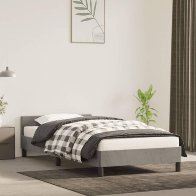 vidaXL Twin XL Bed Frame with Headboard in Light-Gray Velvet Fabric - Sturdy and Stable with Plywood Slats