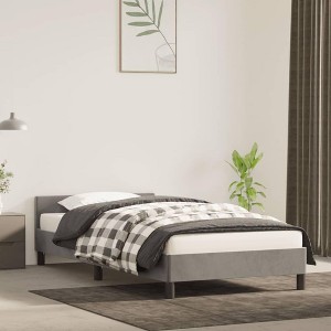 vidaXL Twin XL Bed Frame with Headboard in Light-Gray Velvet Fabric - Sturdy and Stable with Plywood Slats - 1 of 4