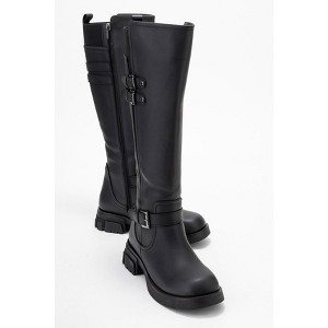 Sia - Black Stretch-Panel Flat Knee-High Boot (Women) | Prologue Shoes - 1 of 4