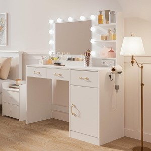 Vanity Desk with Mirror, LED Lights and Power Outlet Makeup Table with 3 Drawers - 1 of 4