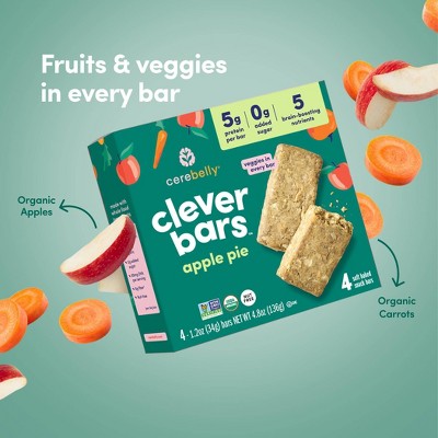 Cerebelly Organic Clever Apple Pie Snack Bars - 5g Protein - 4.8oz/4ct