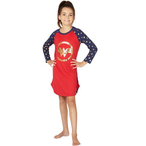 DC Super Hero Girls Wonder Woman Supergirl Raglan Sleep Shirt Pajama Nightgown for Girls 
