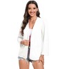 Women's Open Front 3/4 Roll Sleeve Jacket Office Business Blazer Jackets No Lapel Blazer with Pockets - White M - 4 of 4