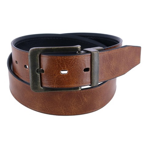 Leather Belt with Matte-Black logo-trim Buckle- Black | Men's Casual Belts Size 36