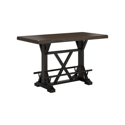 Signature Design by Ashley Valebeck Counter Height Dining Table - Rustic Farmhouse Rectangle Table with Metal Footrests - Two-Tone Brown/Black Finish