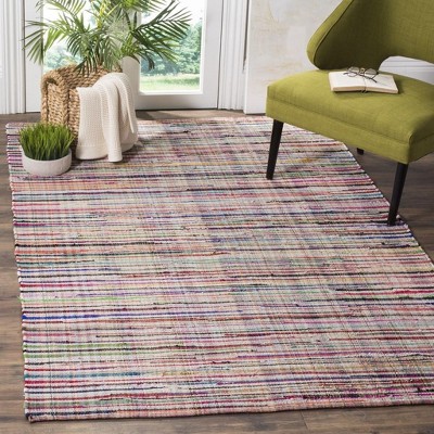 Handwoven Turquoise Stripe Square Cotton Rag Rug 59"