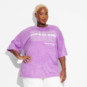 Women's Thank Black Women Oversized Short Sleeve Graphic T-Shirt - Purple - 1 of 3