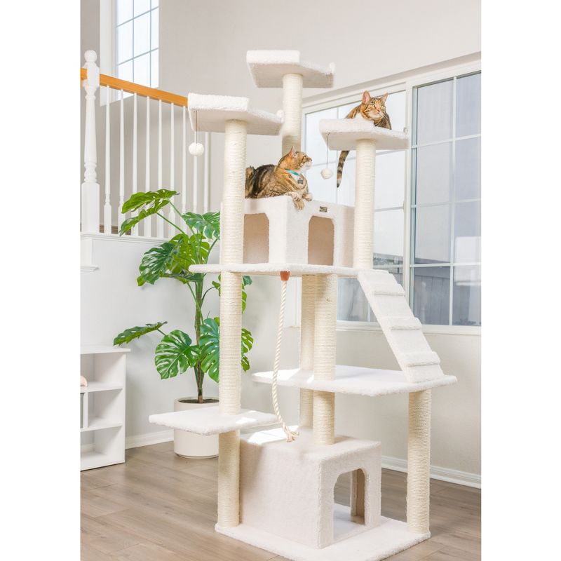 Armarkat B8201 Classic Real Wood Cat Tree In Ivory, Jackson Galaxy Approved, Multi Levels With Ramp, Three Perches, Rope Swing, Two Condos, 2 of 10