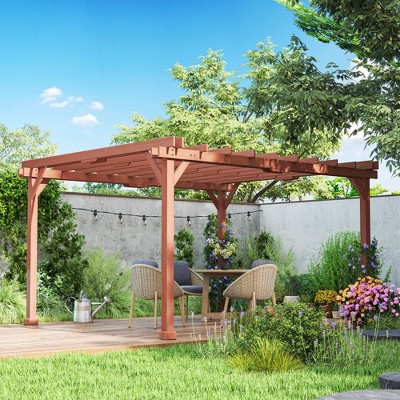 Large Brown Wooden Outdoor Pergola with Grape Trellis