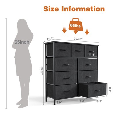 Black Metal Frame 9-Drawer Fabric Dresser