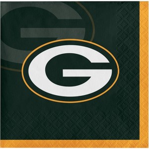 48ct Green Bay Packers Football Beverage Napkins: NFL Disposable Sports Napkins, Team Logo, Super Bowl Party Supplies - 1 of 3