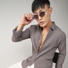 Campus Sutra Men Men's Ash Grey Self-Design Striped Shirt - 2 of 3