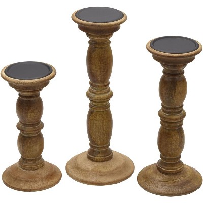 Natural Mango Wood Tabletop Candlestick Set, 3-Piece