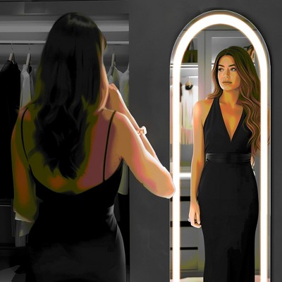 MAYEERTY 63"x20" LED Full Length Mirror, Floor Standing Mirror with Stand, Wall Mounted Hanging