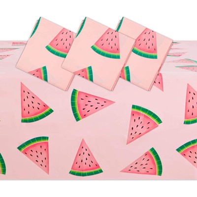 Sparkle and Bash 3 Pack Watermelon Plastic Tablecloth, Disposable Table Cover for Kids Birthday Summer Party Supplies, 54x108 in