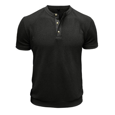 Men's Short Sleeve Textured Knit Henley Shirt Casual Style Pullover T-Shirt