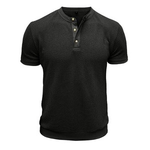 Men's Short Sleeve Textured Knit Henley Shirt Casual Style Pullover T-Shirt - 1 of 4