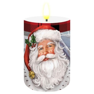 Briarwood Lane Christmas Flameless Candle 6x3 Checkered Santa Flameless Candle with Timer for Christmas - 1 of 4