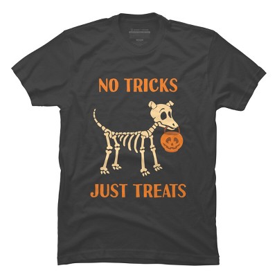 Men's Design By Humans No Tricks Just Treats Cute Halloween Dog Skeleton By rawresh6 T-Shirt