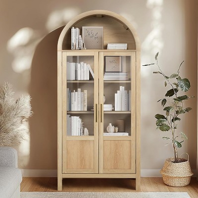 NEWLAYOUT 71" Tall Wooden Cabinet Arched Storage Cabinet with 2 Doors and Shelves for Living Room