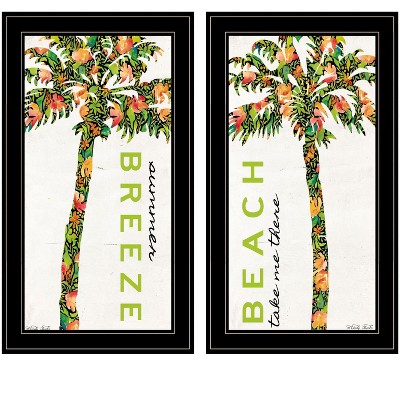 HomeRoots Set Of Two Summer Breeze Funky Palm Trees Black Framed Wall Art