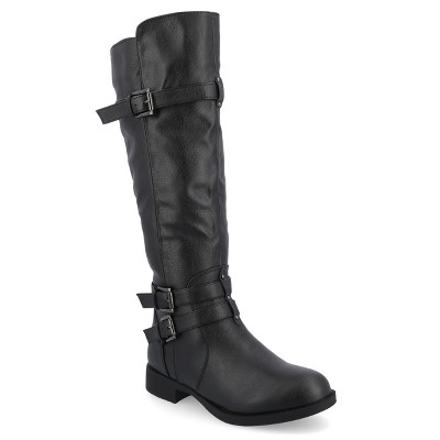 Journee Collection Womens Bite Stacked Heel Riding Boots Black 8 : Target