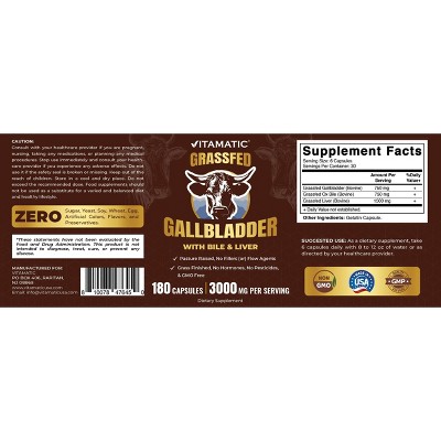 Vitamatic Grass-Fed Beef Gallblader with Bile & Liver 180 Capsules