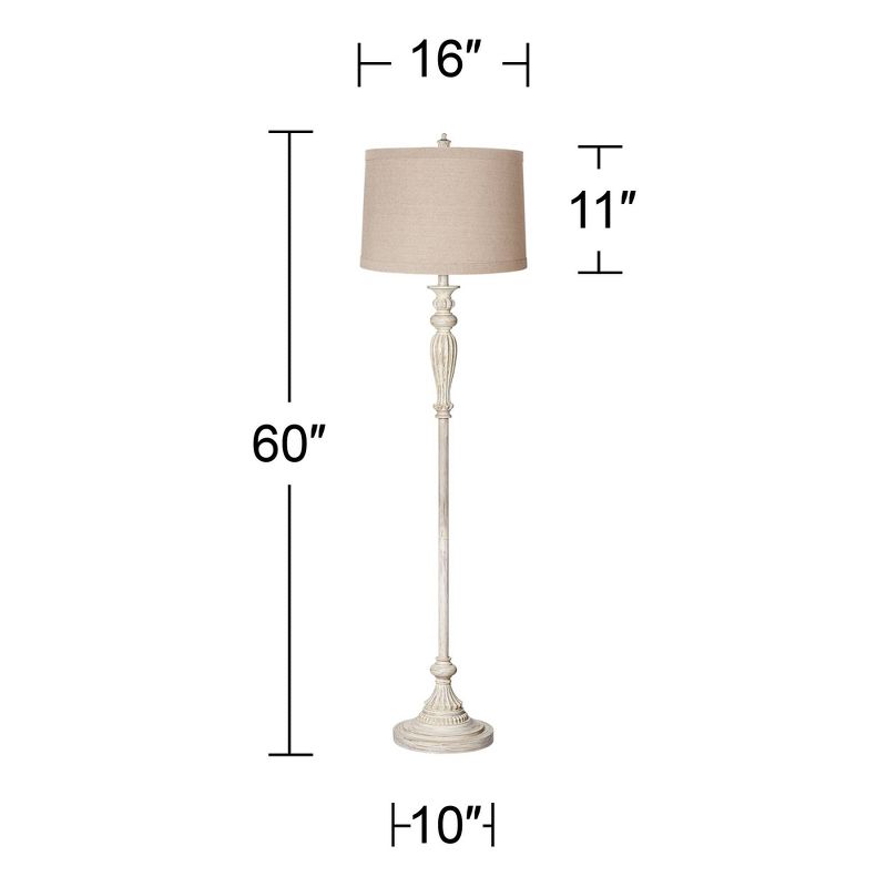 360 Lighting Vintage Shabby Chic Floor Lamp 60" Tall Antique White Washed Natural Linen Fabric Drum Shade for Living Room Reading Bedroom Office, 4 of 10