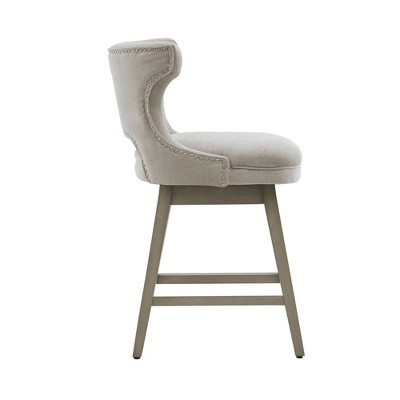 Light Grey Swivel Counter Stool with Wood Legs