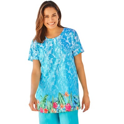 Woman Within Women's Plus Size Short Sleeve Watercolor Tunic