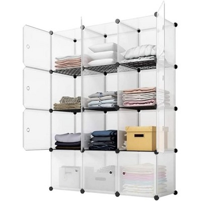 Storage Shelf 4 Layers 12-Cube 35 x 35 x 35 Cube Storage Cabinet with Door for Study Room Bedroom Bookcase Toy Organizer White