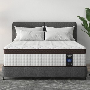 Kescas Euro Top 10" Individually Pocket Innerspring Hybrid Mattress - Compatible with Platform Bed, Box Spring, or Slat Base - 1 of 4