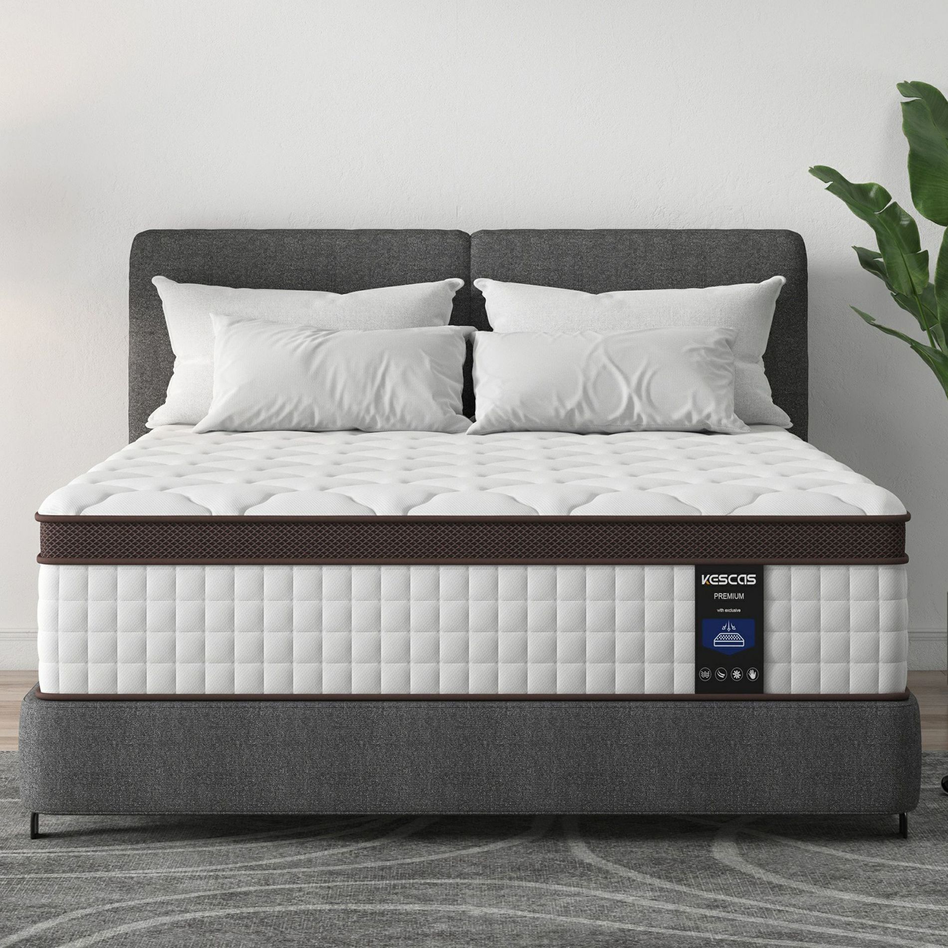 Kescas Euro Top 10" Individually Pocket Innerspring Hybrid Mattress - Compatible with Platform Bed, Box Spring, or Slat Base