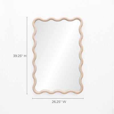 39.25-Inch Tall Rectangular Natural Pine Wood Wavy Frame Wall Mirror
