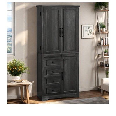 71 Inch Buffet Storage Cabinet Living With 4 Drawers And 3 Doors For Kitchen Drawer Slides Pulls Hinges, Dresser For Bedroom